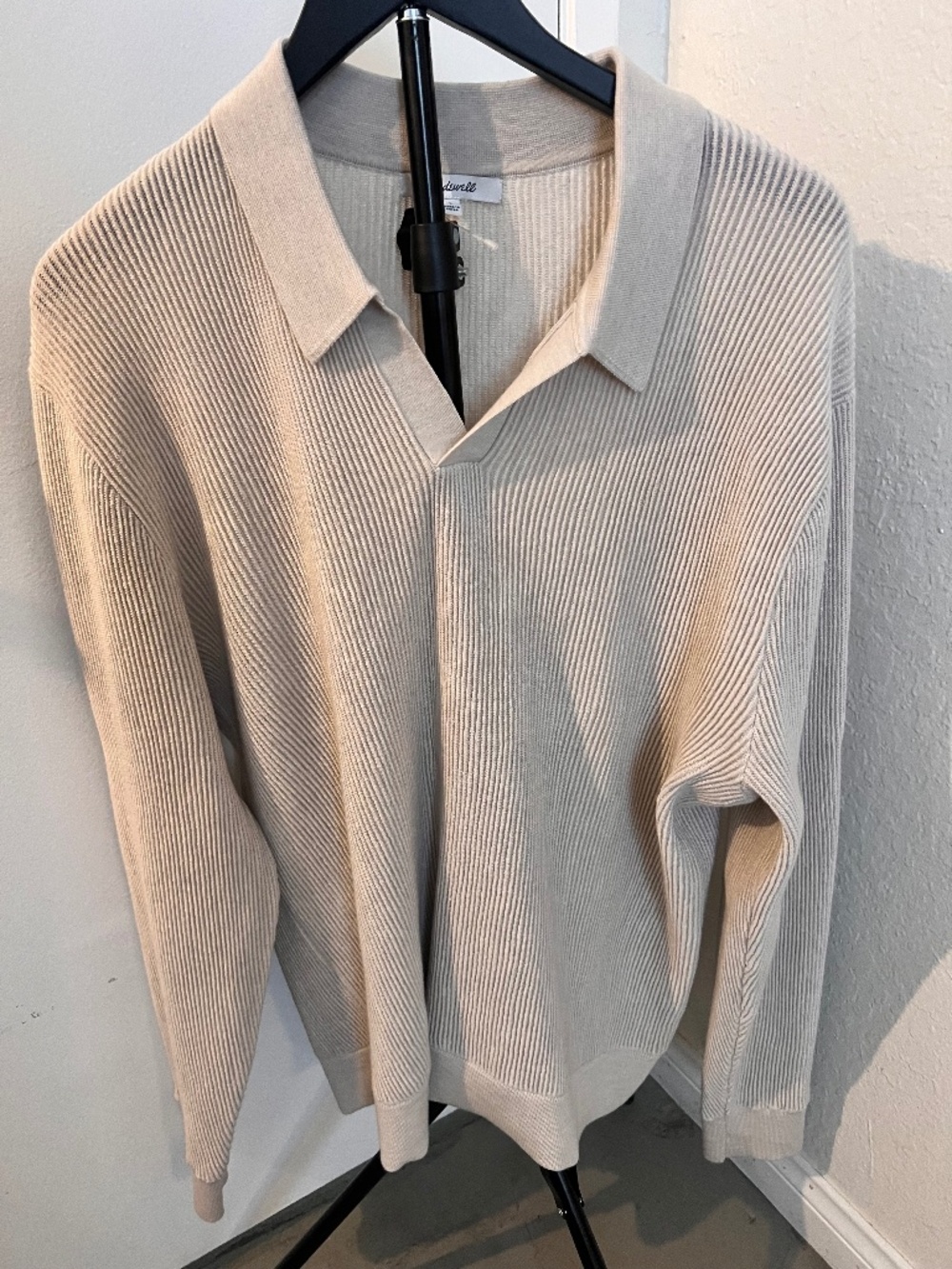 Madewell Mens Cream Johnny Collar Polo Sweater in Merino Wool |  Size Large